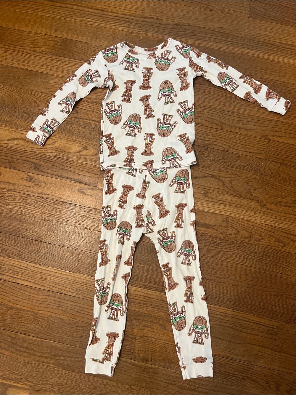 GAP Cream Kids Pajama Set with Brown & Green Toy Print